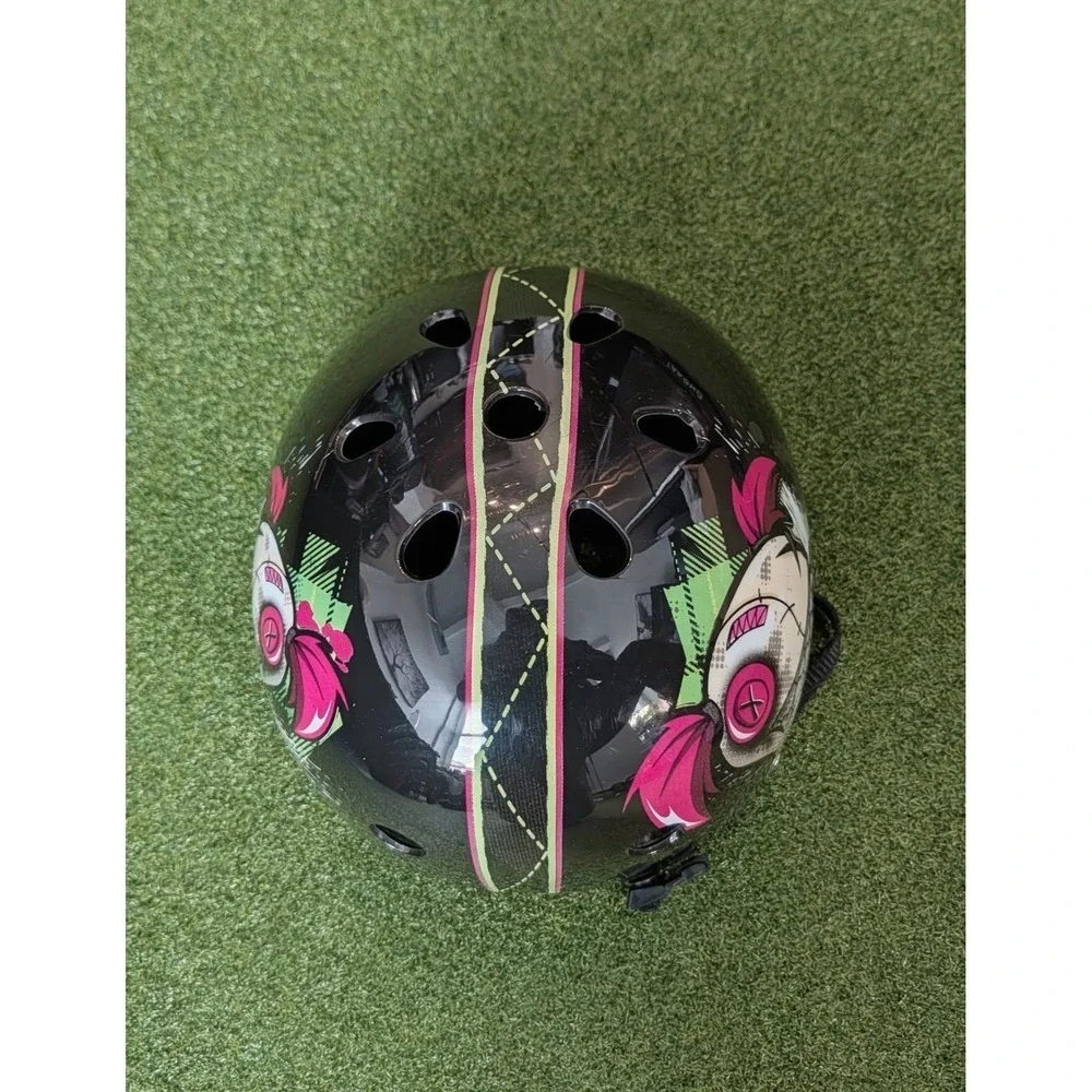 Punisher Jinx Skateboard/Skate Helmet Black with Pink & Green Graphic Design